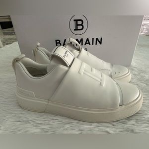 $650 Balmain B-Court White Leather‎ Logo Slip On Sneakers Shoes Sz 35 Sold Out!